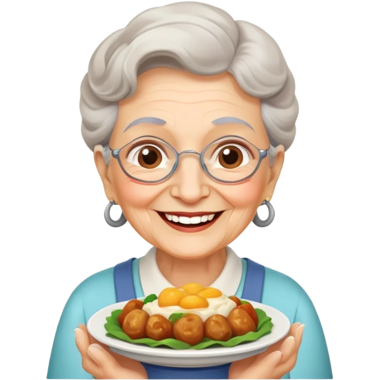 happy elderly grandmother smiling with delicious homemade food emoji