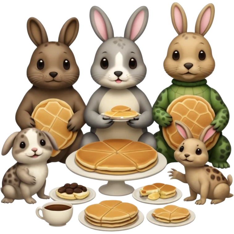 Seal, dog, bunny, turtle eating pancakes in 1 image emoji