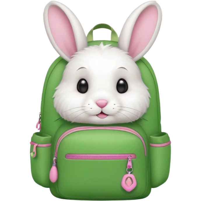 white rabbit wear green backpack emoji