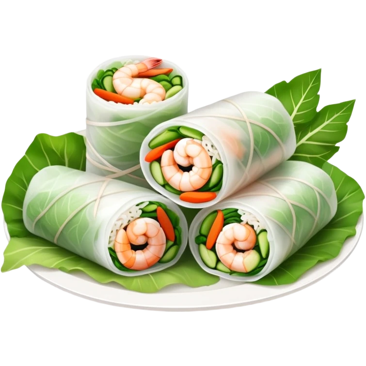 cinematic-realistic-vietnamese-summer-rolls-dish-emoji,-depicted-with-delicate-rice-paper-wraps-filled-with-fresh-vegetables-and-shrimp-rendered-with-crisp-textures-and-refreshing-lighting. emoji