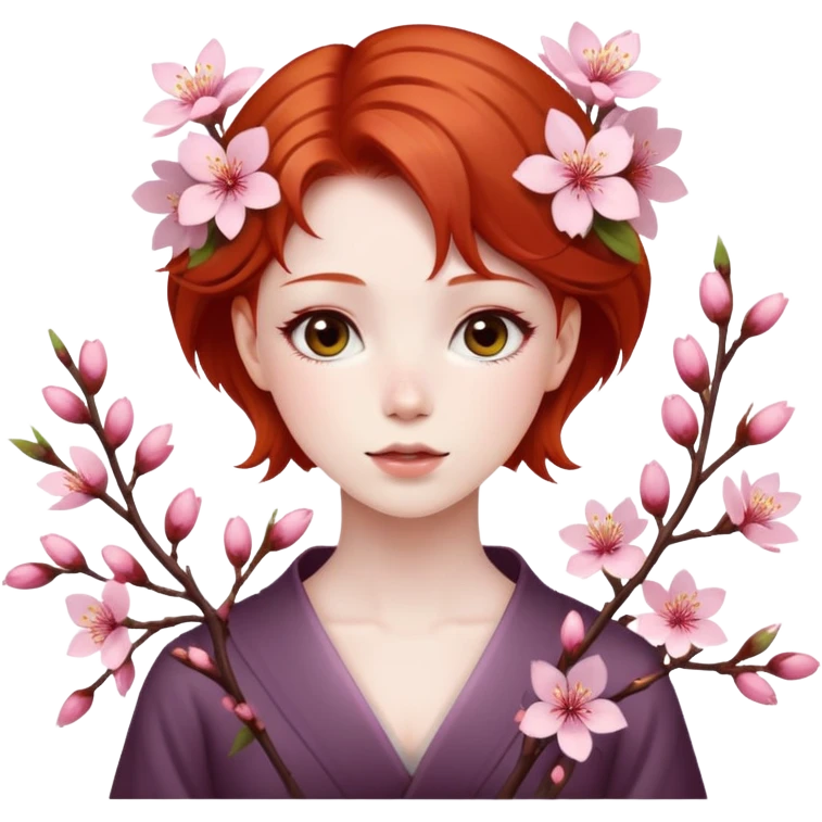 red head with sakura flowers emoji