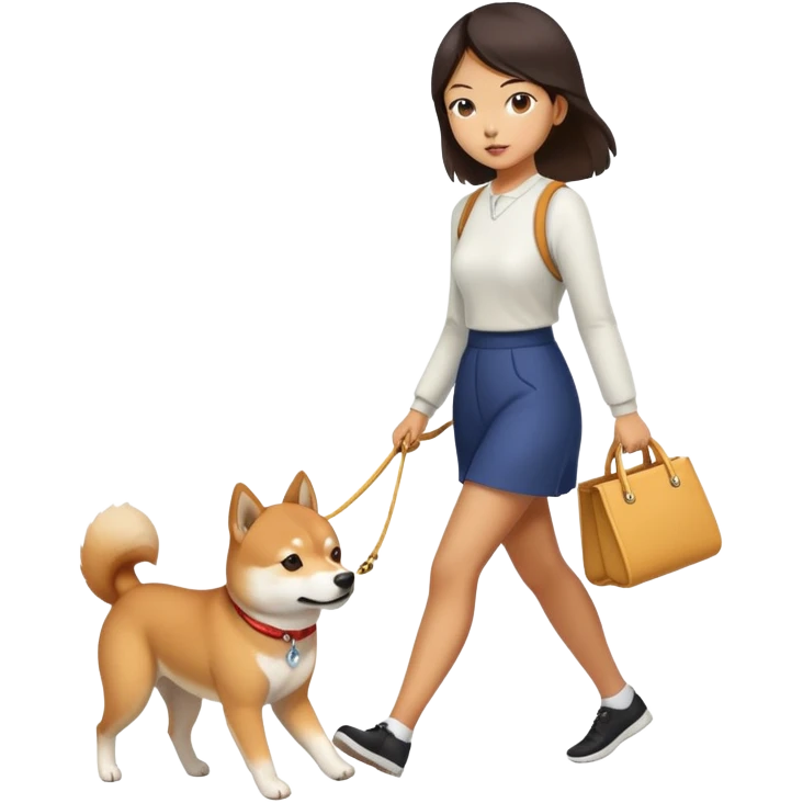 Asian girl walking a Shiba Inu  emoji