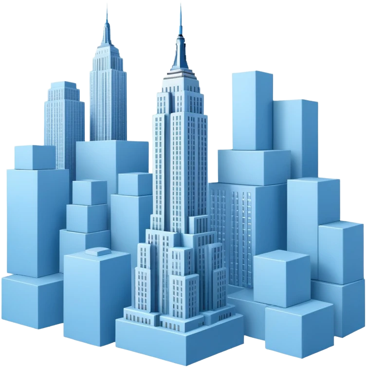 Empire State Building light blue with many plain boxes, dynamic emoji