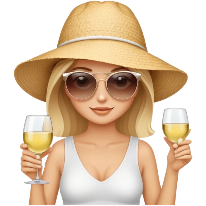 white girl on beach with wine emoji