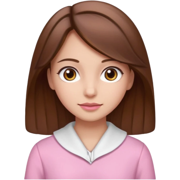 Uma menina com cabelo castanho olhos castanhos muito bonita e arrumada com uma roupa rosa e branca emoji