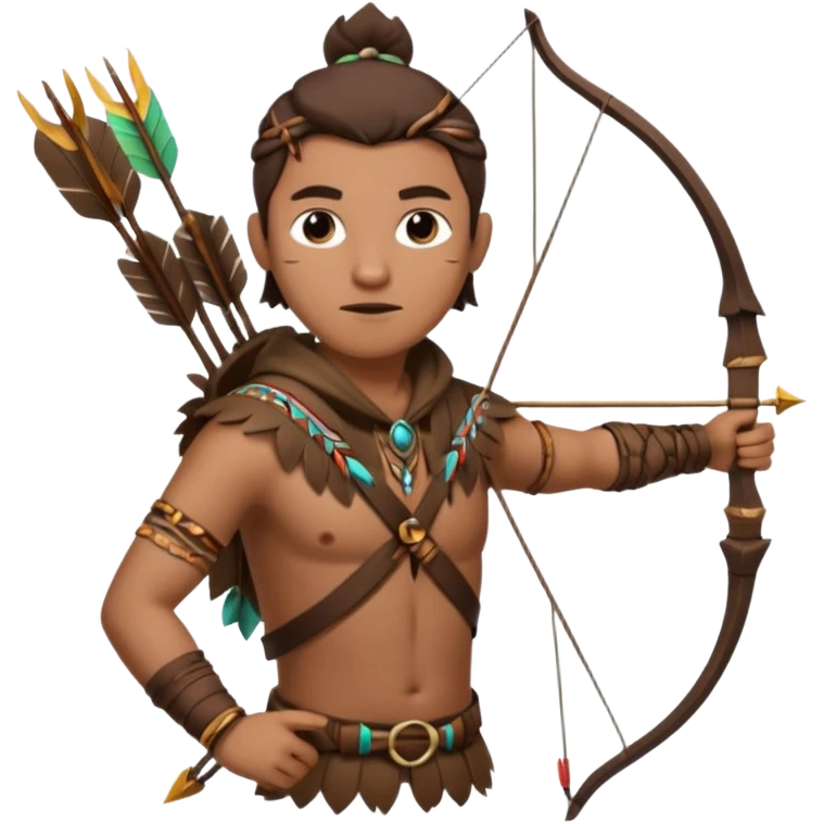 The classic hunter image with a bow and arrow on his back, dressed in brown with some animal made decorations emoji