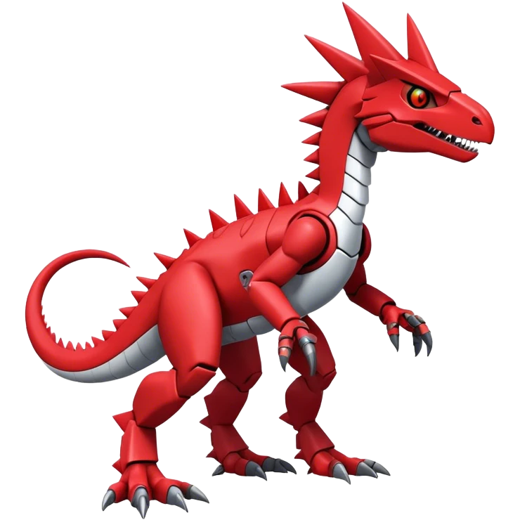 Spiky Cool Edgy Futuristic Red Digimon-Fakemon-Guilmon-Velociraptor-Mecha full body emoji