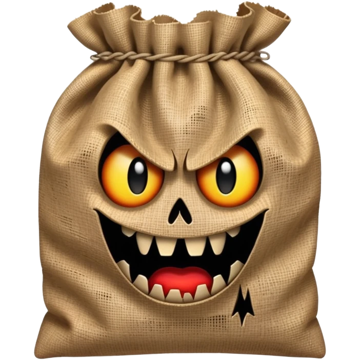 scary bag with frightening face and menacing expression emoji