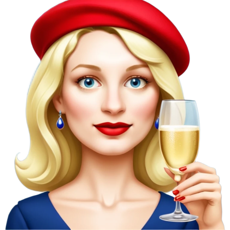 French woman with a red beret and drinking champagne from a coup glass emoji