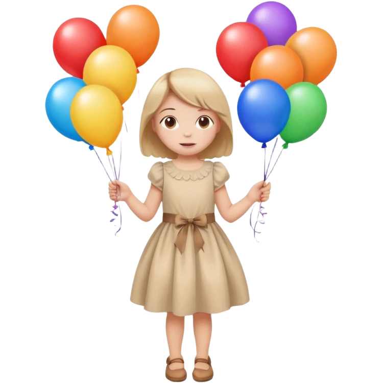 birthday small  girl in biege dress + baloons emoji