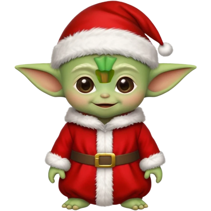 Baby joda felice con cappello da elfo vestito da babbo natale felice  emoji