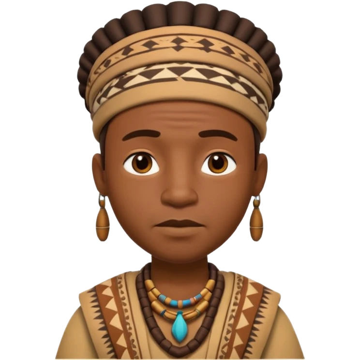 A 3D cartoon African man from the 1800s wearing traditional tribal clothing, calm expression, natural background, Memoji-style realism. emoji