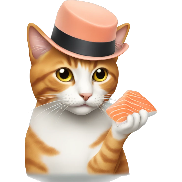 Cat with hat eating salmon  emoji