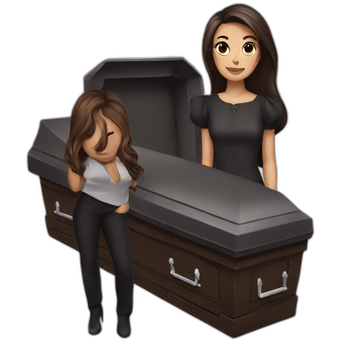brunette next to a coffin emoji