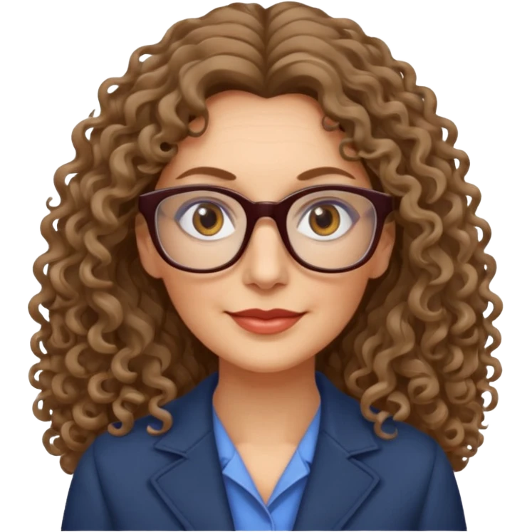 woman 50 years old dark blond long curly hair, brown eyes ans rectangle glasses emoji