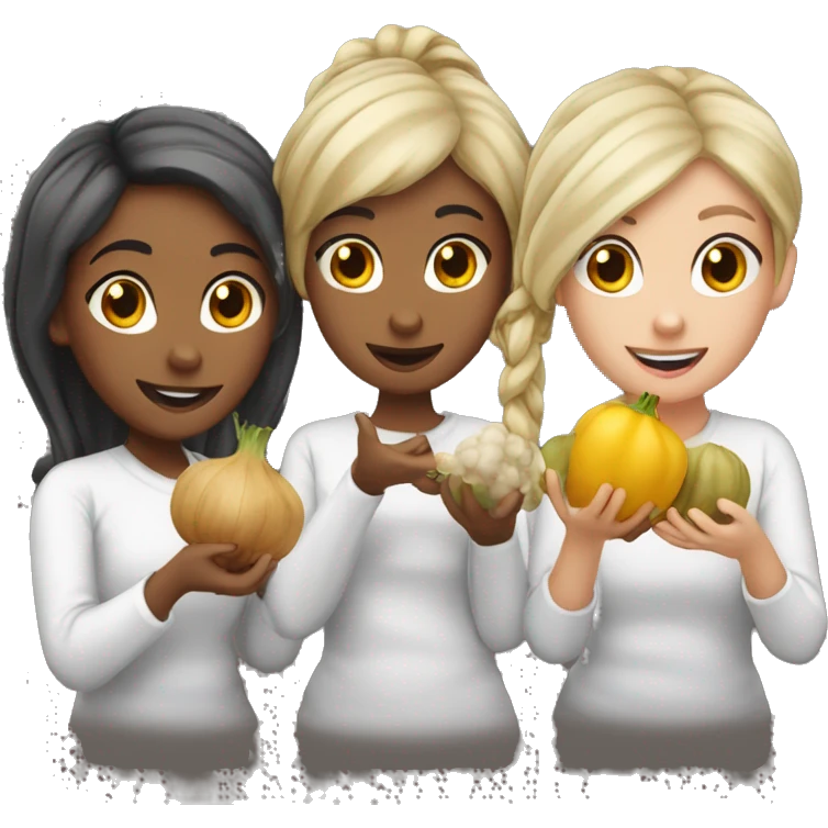 five girls with garlics in theire had emoji