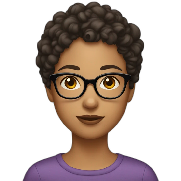 Her girl has short hair, curly, and she wears glasses, her eyelashes are thick, and her eyebrows are also thick emoji