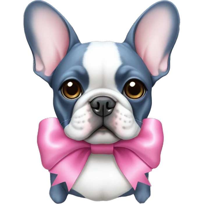 Blue French bulldog with pink bow emoji