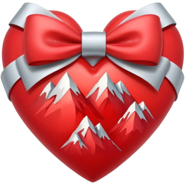 heart with a mountain, silver bow with heart pattern on the bow, apple emoji style emoji