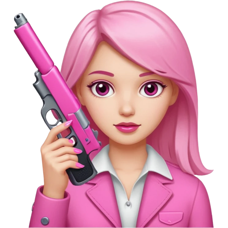 White girl holding a pink gun with pink nails emoji