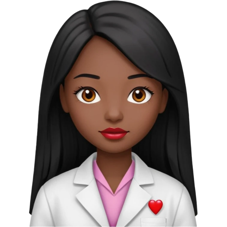 Science Chemistry darkskin girl with long black straight hair, brown eyes and pinky red lips with a fair skin tone emoji