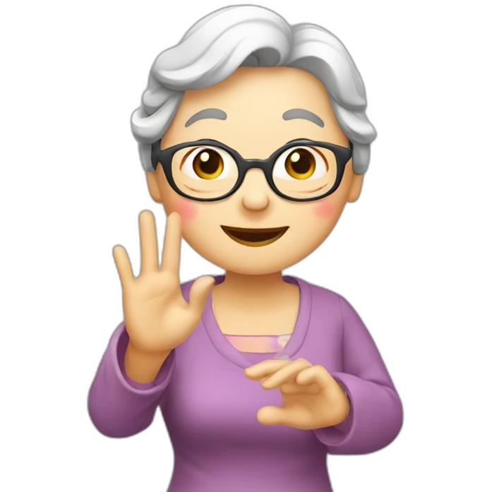 Chinese senior lady show love sign emoji