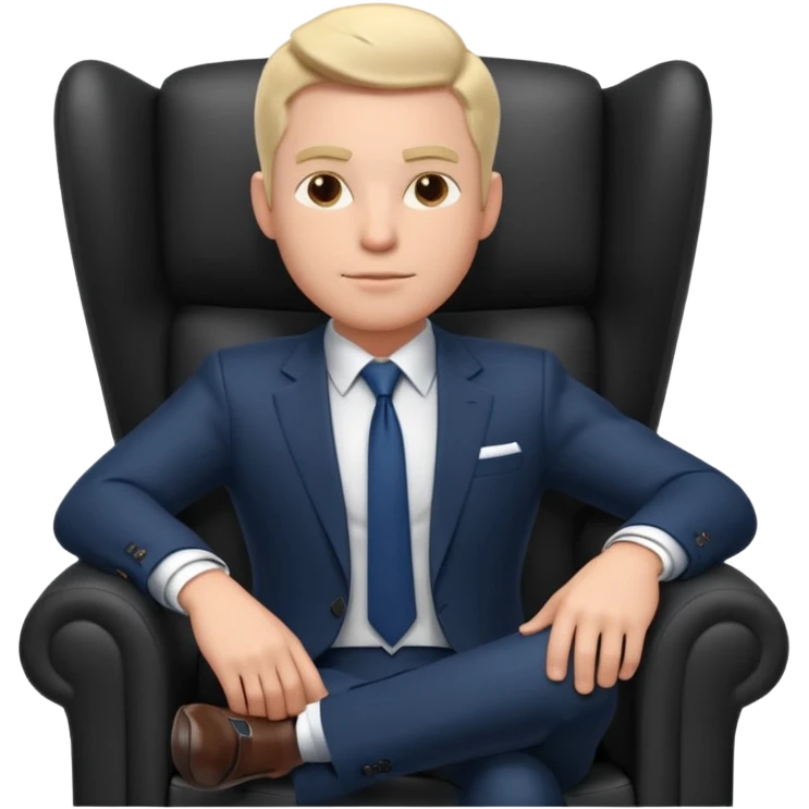 businessman sitting in an armchair, confident relaxed pose, formal suit and tie, professional corporate vibe, 3D cartoon style, mobile game icon style, clean background, no text, no watermark
 emoji