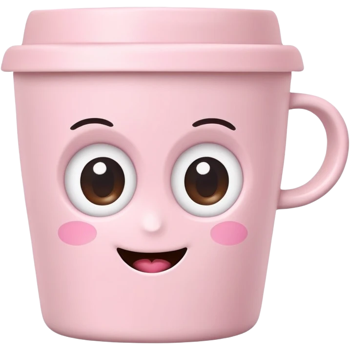 kawaii coffee cup with a cute smiling face, pastel pink, big eyes emoji