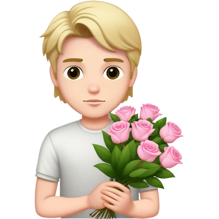 A cool bad boy with fair skin holding a bouquet of pink jasmine roses emoji