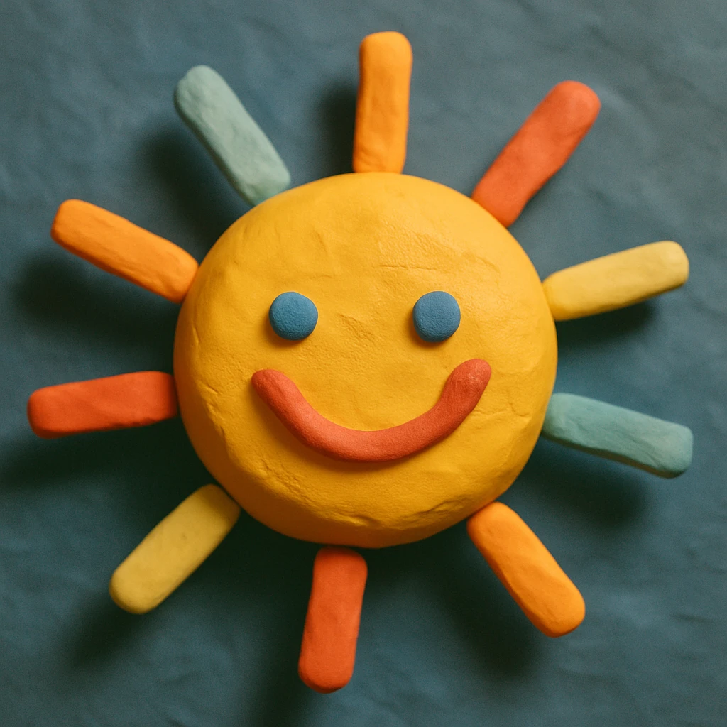 a smiling sun with rays, claymation style emoji
