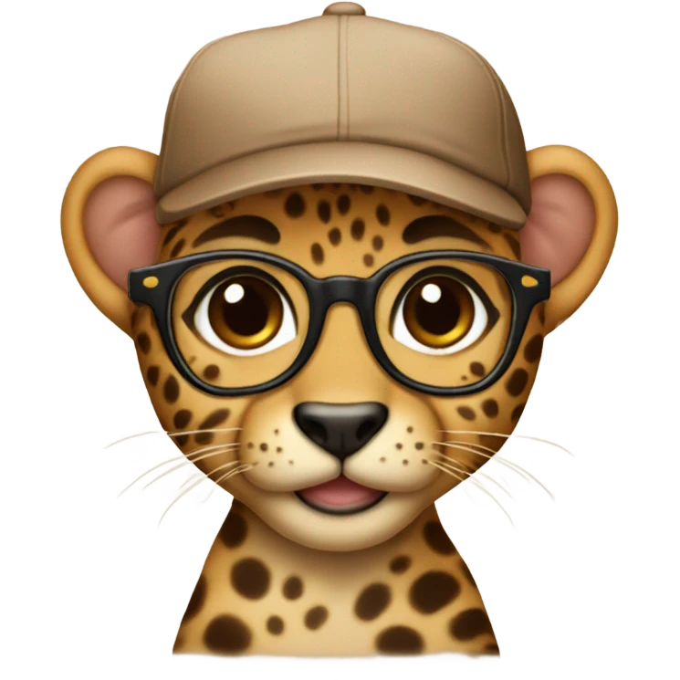baby cheeta with brown cap, brown-lens glasses emoji