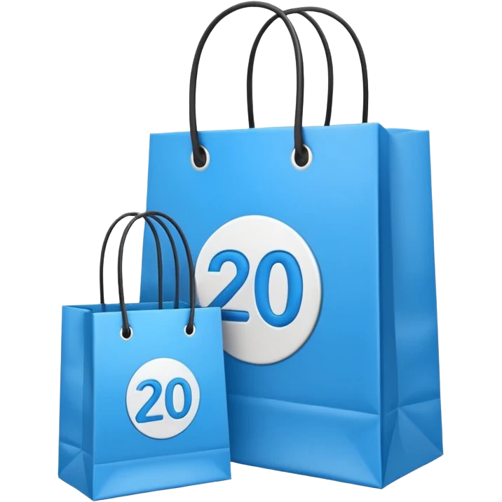 Shopping bags and gift boxes with blue colored , and 20% sign emoji