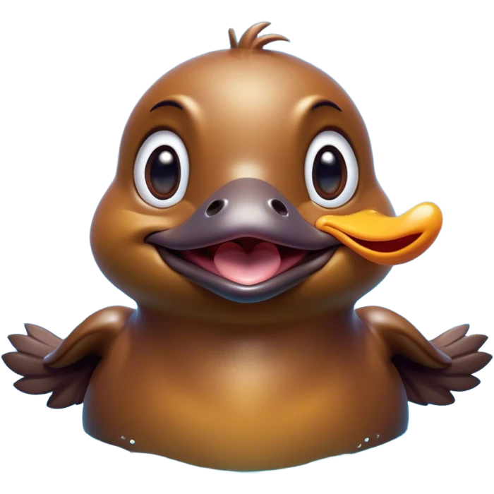 Cinematic Comical Platypus Portrait Emoji, Head tilted dramatically with an exaggeratedly amused expression, featuring a striking, glossy brown fur with a whimsically flat duckbill and wide, expressive eyes full of playful disbelief, Simplified yet hilariously expressive features, highly detailed, glowing with a slightly sassy glow, high shine, dramatic yet playful, stylized with an air of cheeky aquatic mischief, bright and endearing, soft glowing outline, capturing the essence of a spirited and over‐the‐top platypus, so meme‐worthy it feels like it could quack its way into internet fame instantly! emoji