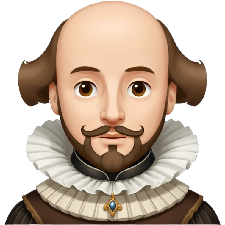 William Shakespeare portrait with elizabethan ruff collar and balding head with hair on sides emoji