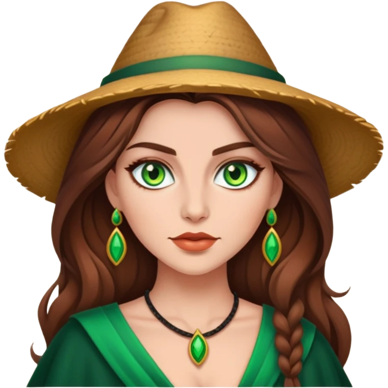 Bruja sexy de tez blanza cabello castaño y ojos verdes  emoji