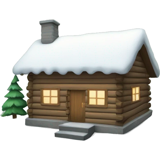 Snowy cabin with pines around  emoji
