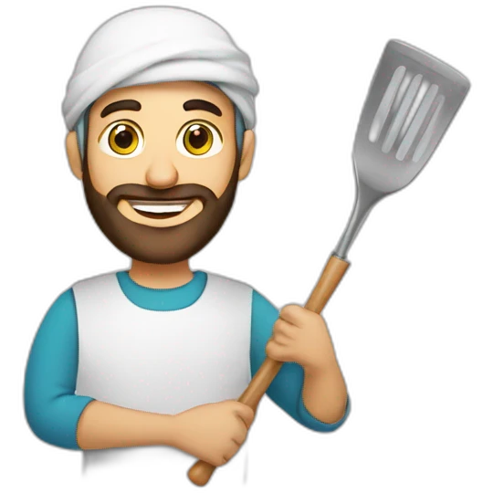smiling-arab-bearded-man-holding-baby-and-kitchen-tool emoji