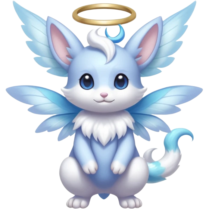 White shiny innocent ethereal pastel cute adorable kawaii divine winged furry fairy-Fakémon-Minccino-Meowstic-hybrid-fusion (full body) emoji