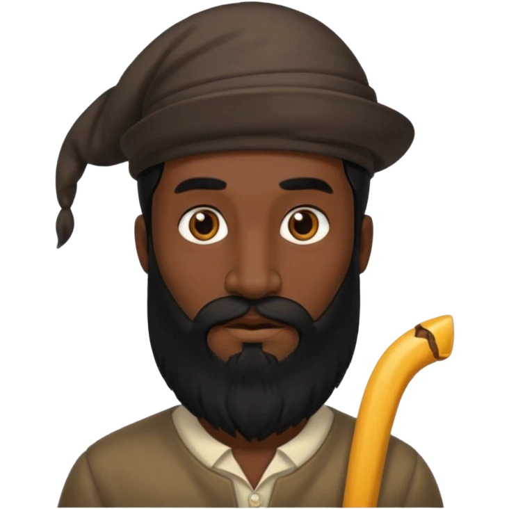 dark skin, long nose, black hair, long black beard, man emoji