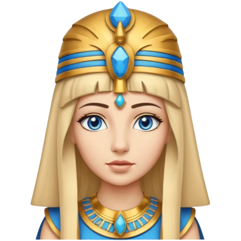 Cleopatra vestita da faraone con il cappello da faraone ma con gli occhi azzurri e i capelli lunghi biondi non troppo chiari emoji