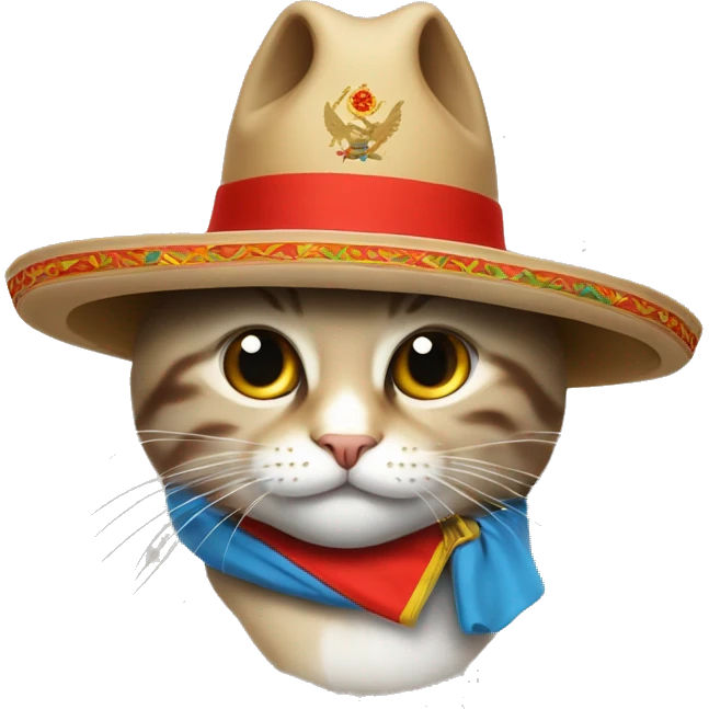 Un gato con un sombrero ruso y la banderade de la unión soviética  emoji