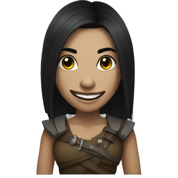 Half orc female with black hair and large teeth and a scar on face emoji