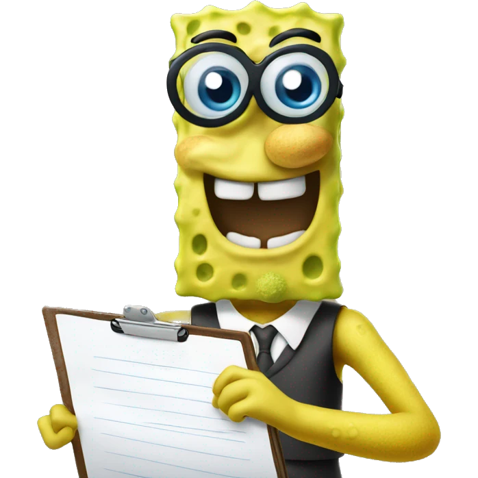 SpongeBob in glasses holding a clipboard emoji