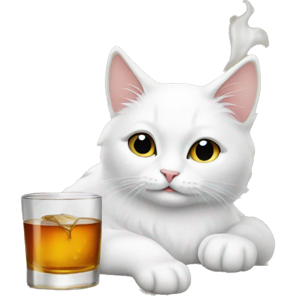 white cat drinking whiskey emoji