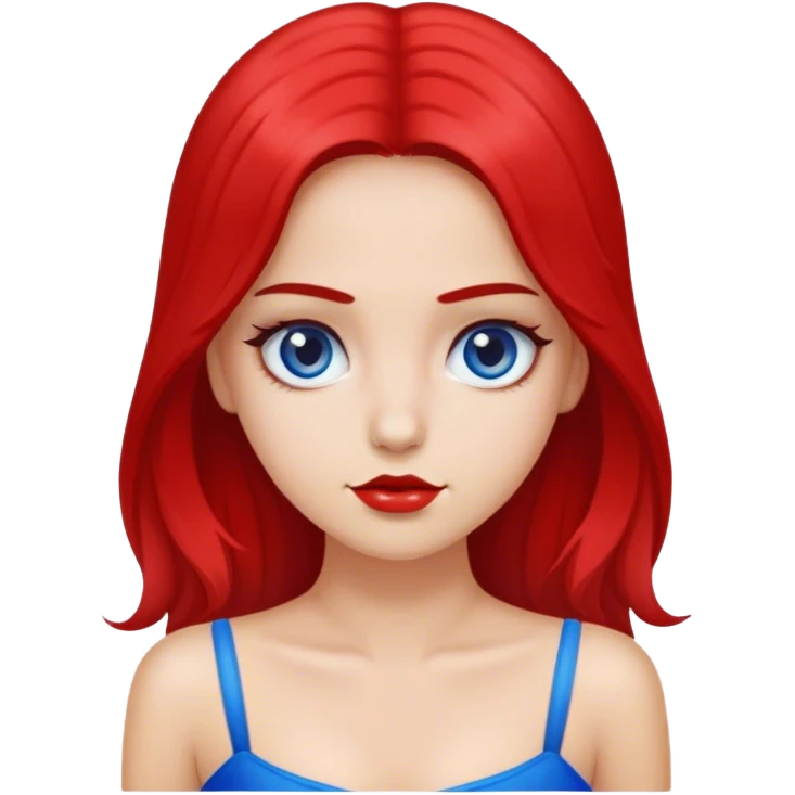 Chica blanca, cabello largo de color rojo, ojos azules, top de vestido de baño  emoji