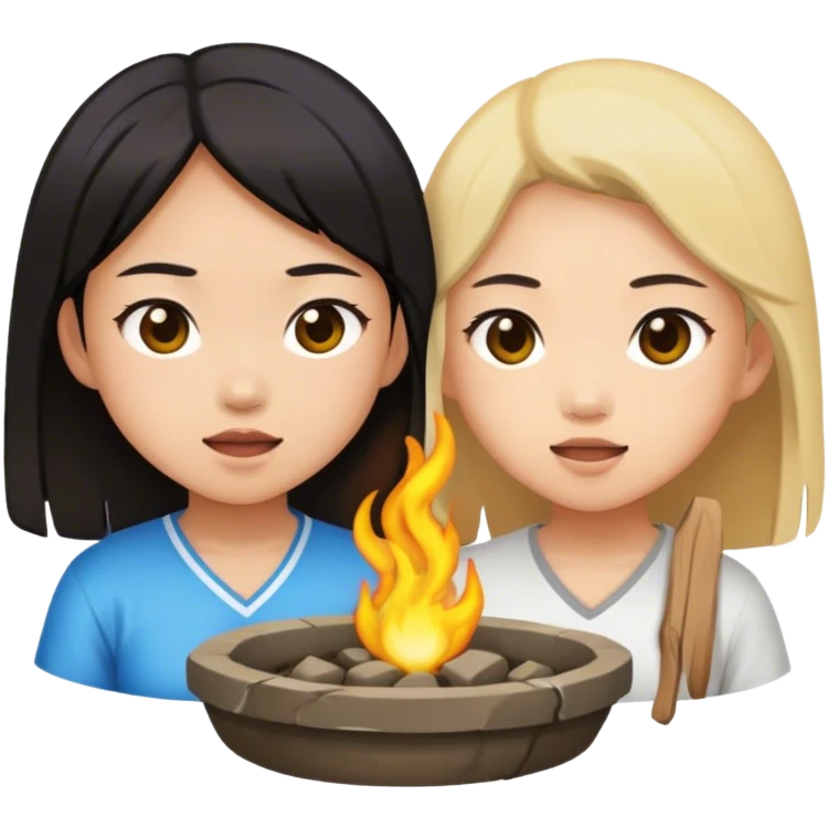two asian girls in a pit emoji