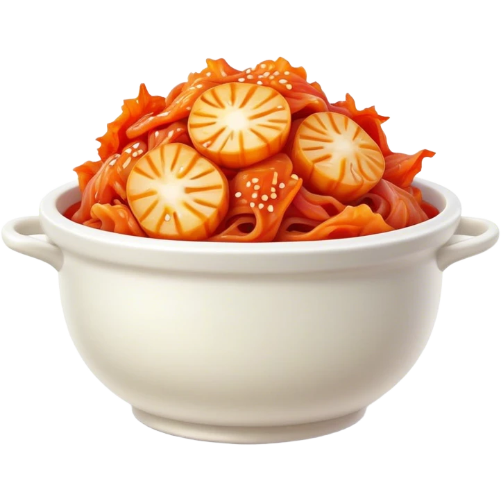Cinematic Realistic Kimchi Dish Emoji, depicted as a vibrant fermented cabbage dish with a spicy kick rendered with detailed textures and dynamic, appetizing lighting. emoji