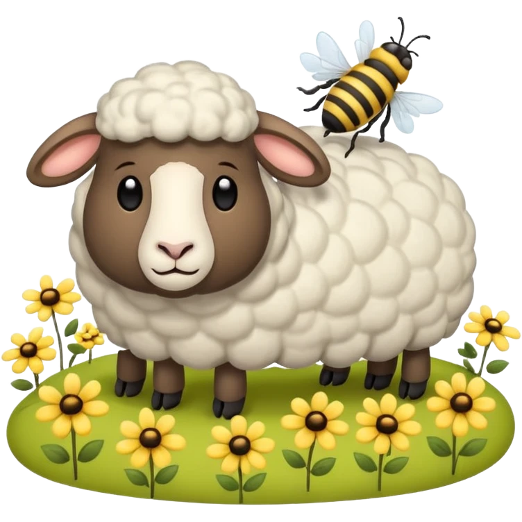 sleepy sheep in the field and a bee emoji