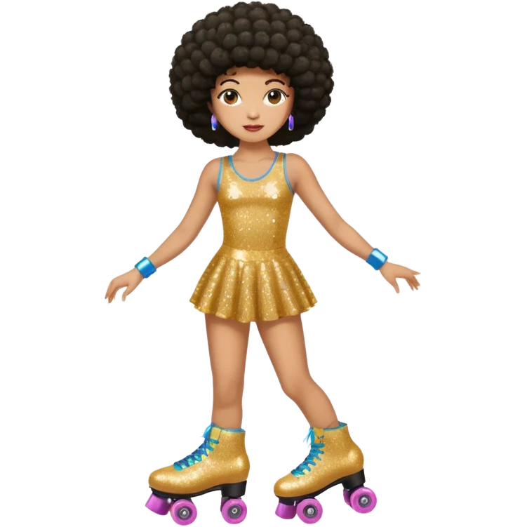 afro hair disco dress and roller skate emoji
