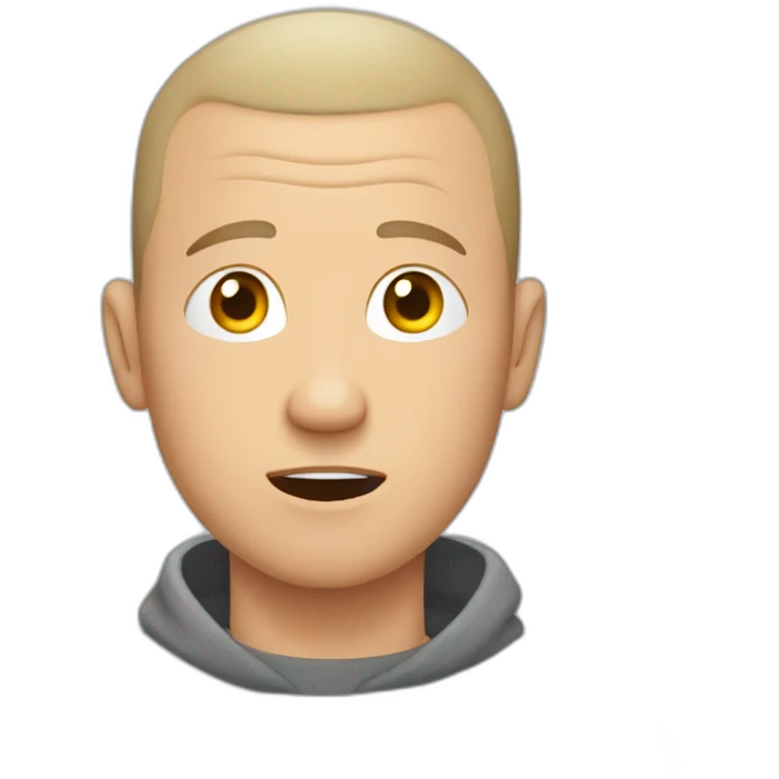 tired white man with buzz cut in gray sweatshirt is very very very scared emoji